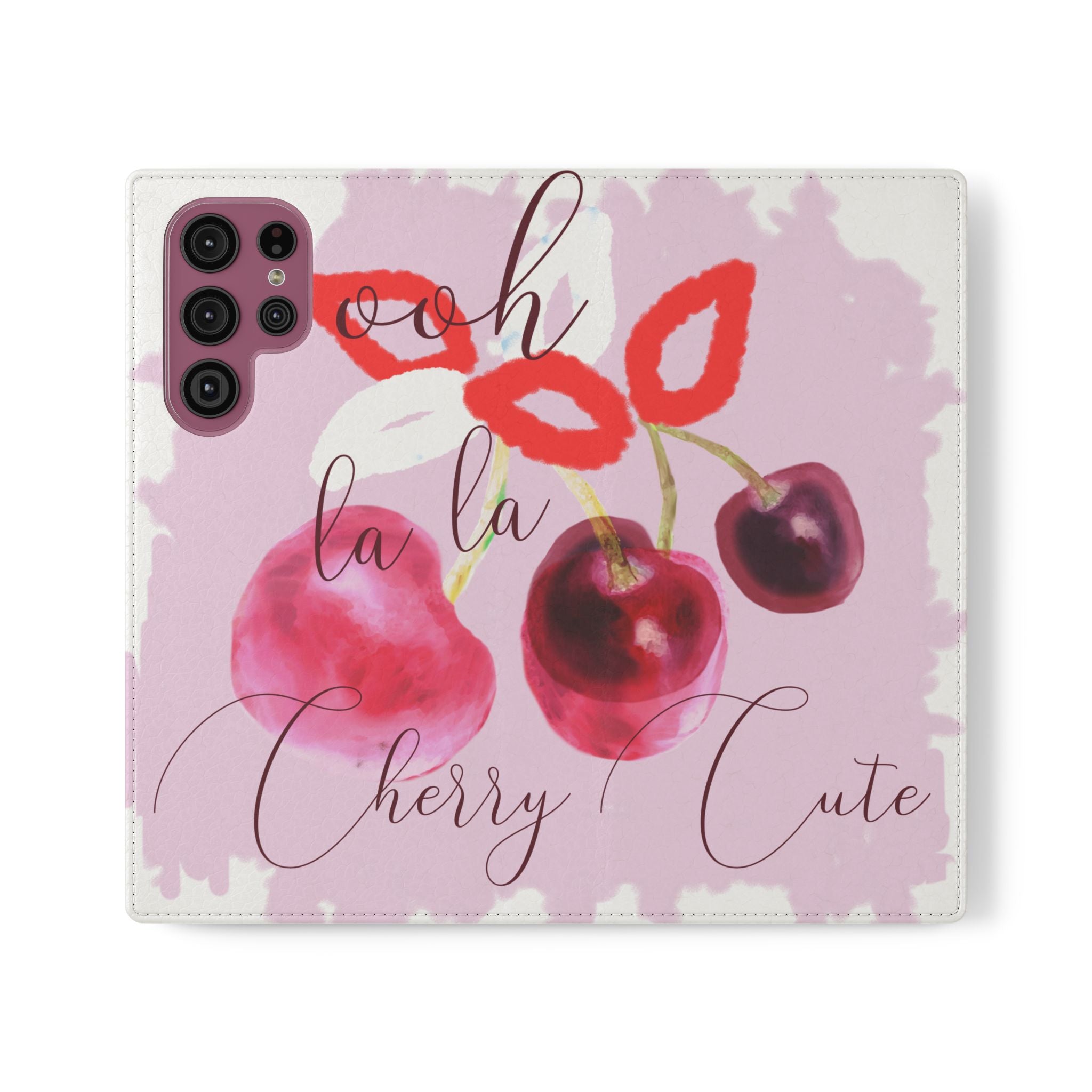 Cherry Cute Flip Phone Wallet Case — 'Ooh La La Cherry Cute' Watercolor Phone Flip Case, Cardholder Folio