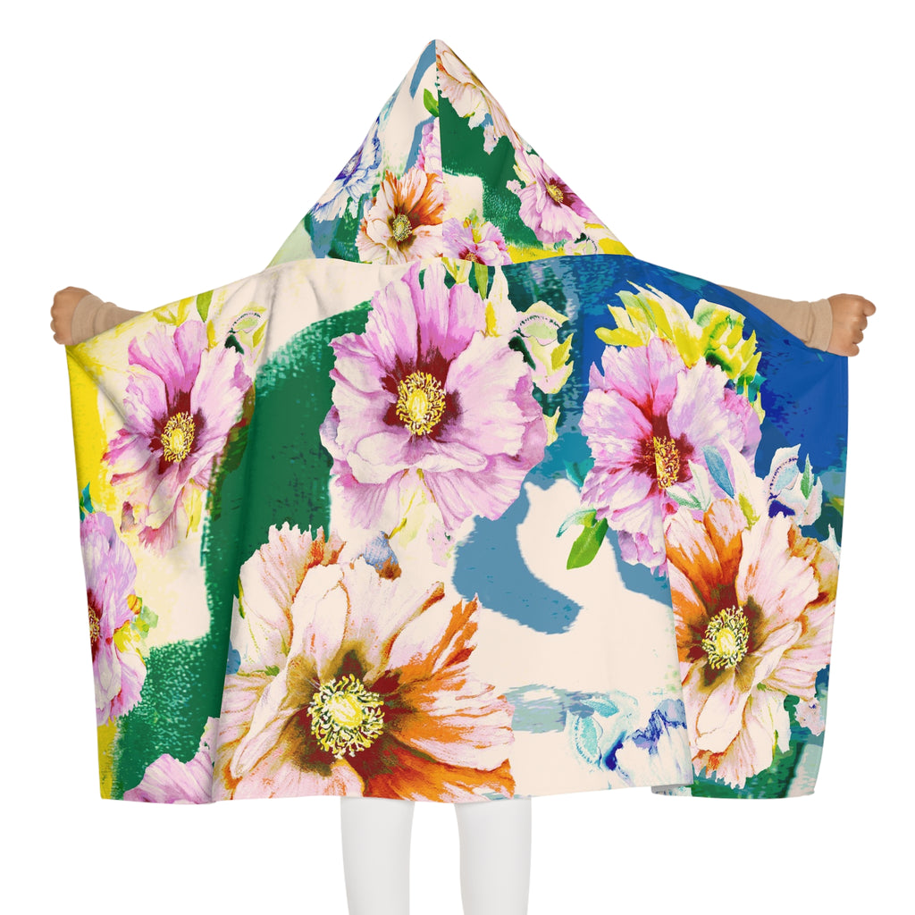 Youth Hooded Towel — Floral Watercolor Swim Cover for Kids