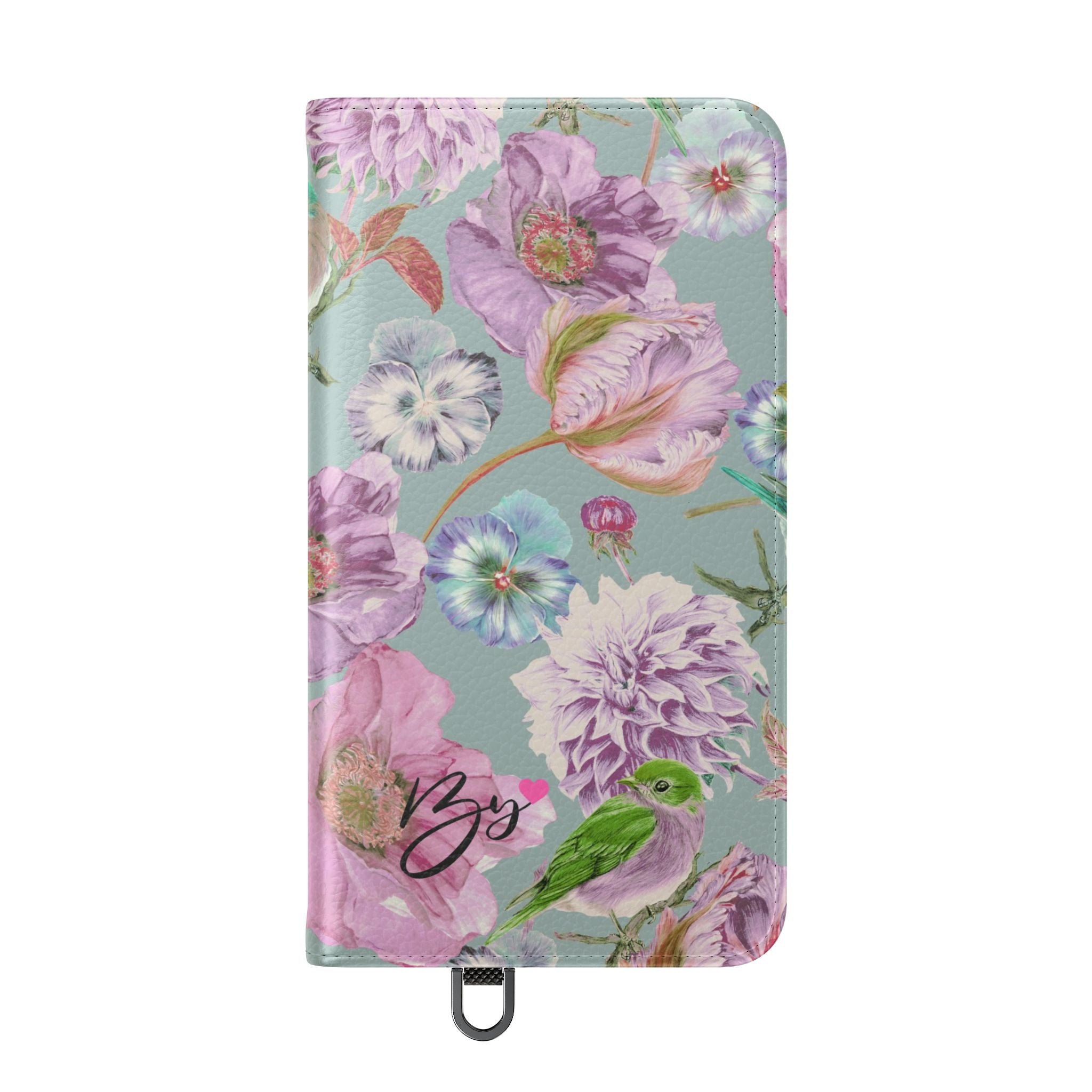 Floral Bird Flip Phone Case — Pastel Garden Wallet Cover with Card Slots