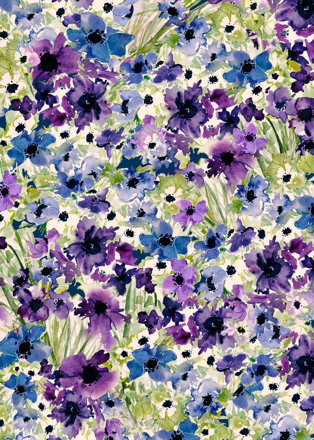 ©Byheart Design Sweden FL007 — Purple Flowers, watercolor floral print in Purple colorway. Seamless repeat, 300 DPI. Available for B2B licensing.