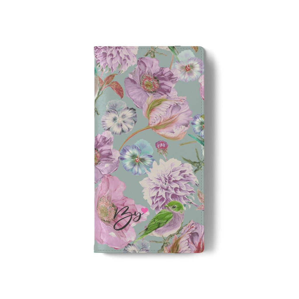 Floral Bird Flip Phone Case — Pastel Garden Wallet Cover with Card Slots