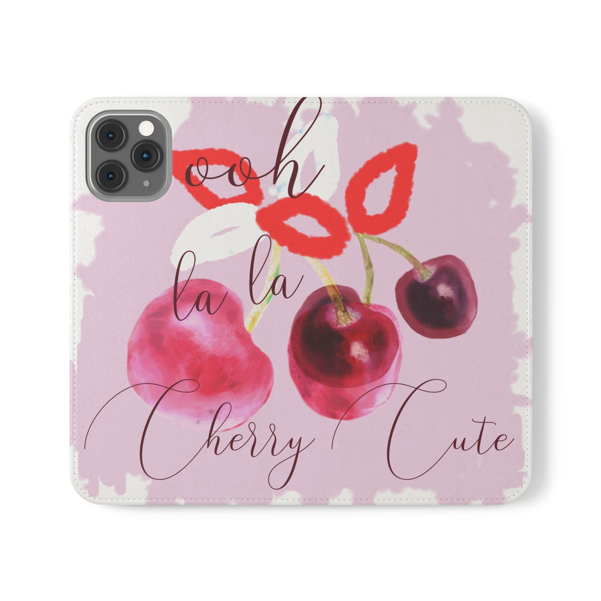 Cherry Cute Flip Phone Wallet Case — 'Ooh La La Cherry Cute' Watercolor Phone Flip Case, Cardholder Folio