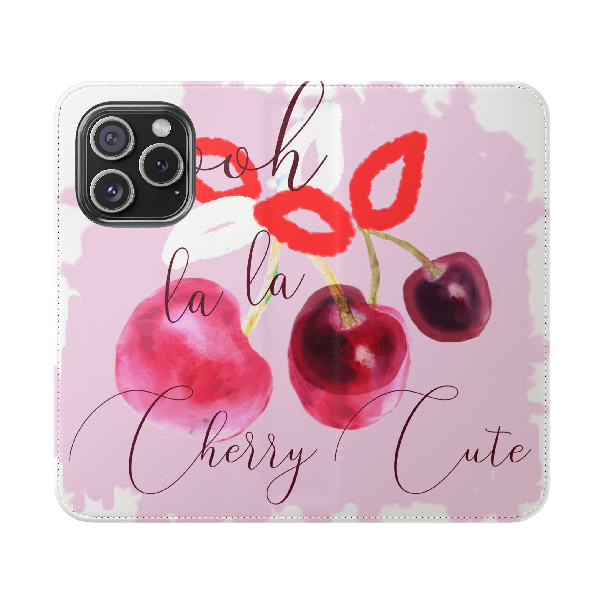 Cherry Cute Flip Phone Wallet Case — 'Ooh La La Cherry Cute' Watercolor Phone Flip Case, Cardholder Folio