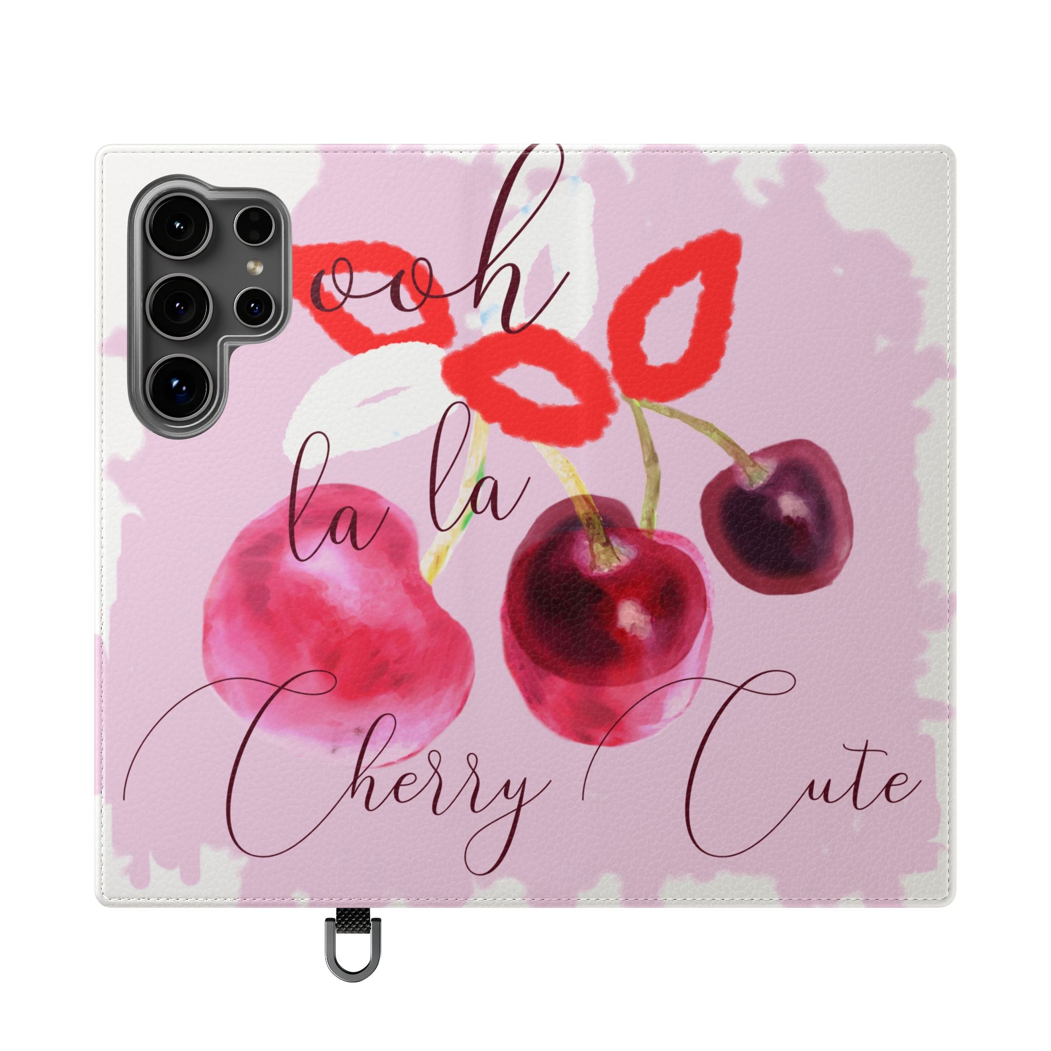 Cherry Cute Flip Phone Wallet Case — 'Ooh La La Cherry Cute' Watercolor Phone Flip Case, Cardholder Folio