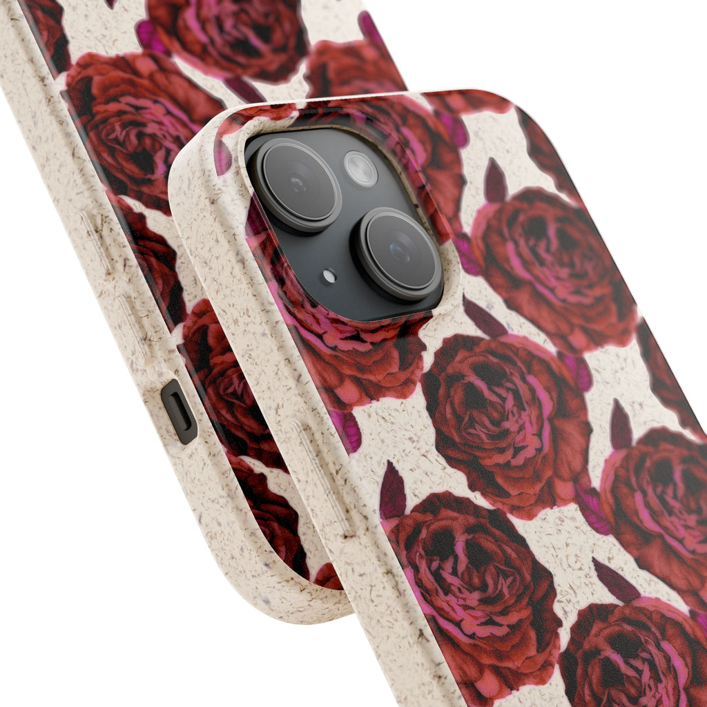 Biodegradable Phone Case — Vintage Rose Pattern Eco-Friendly iPhone Cover