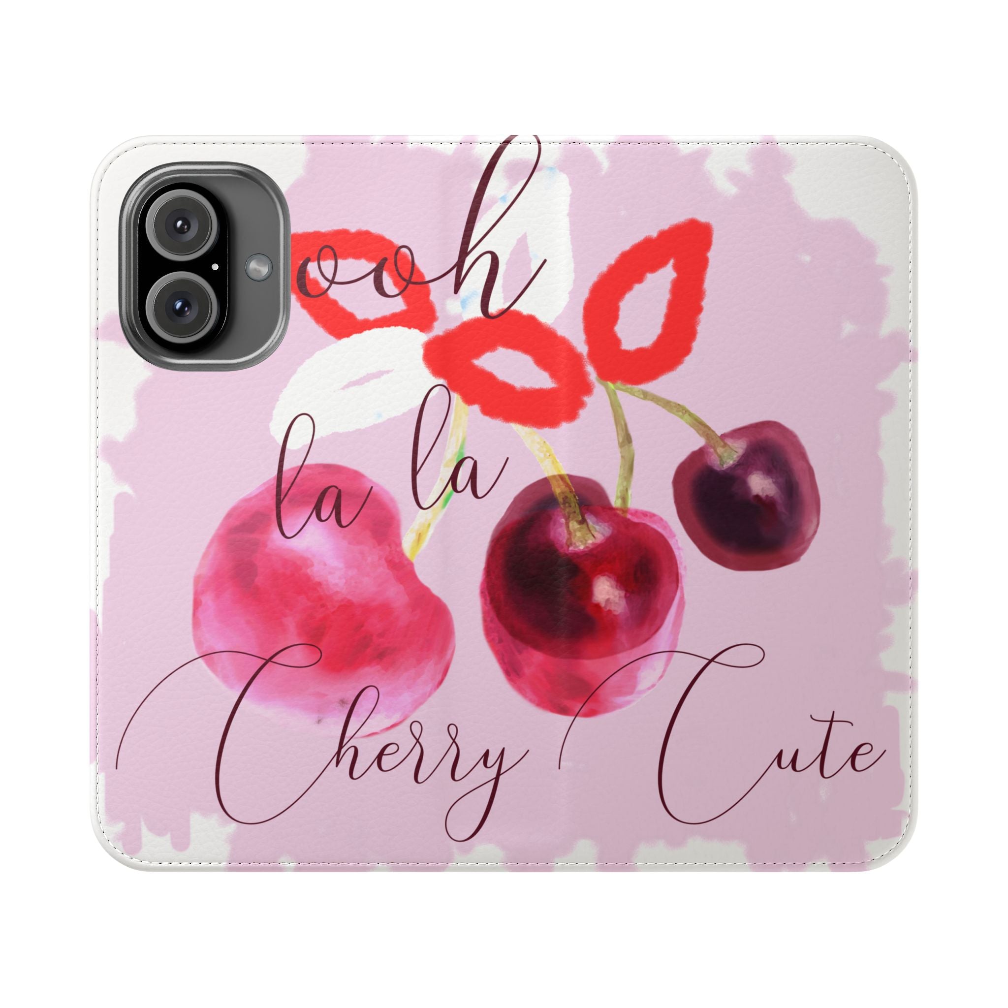 Cherry Cute Flip Phone Wallet Case — 'Ooh La La Cherry Cute' Watercolor Phone Flip Case, Cardholder Folio