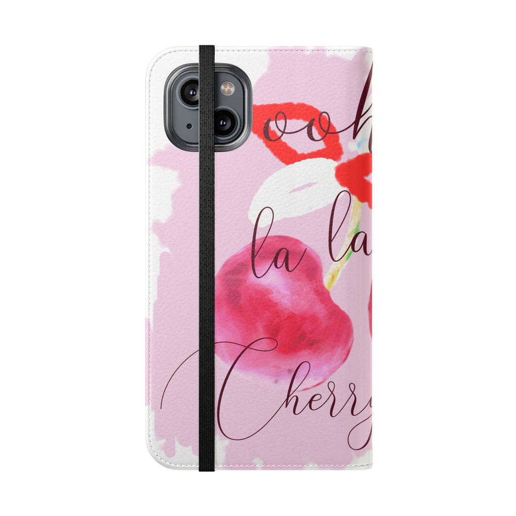 Cherry Cute Flip Phone Wallet Case — 'Ooh La La Cherry Cute' Watercolor Phone Flip Case, Cardholder Folio