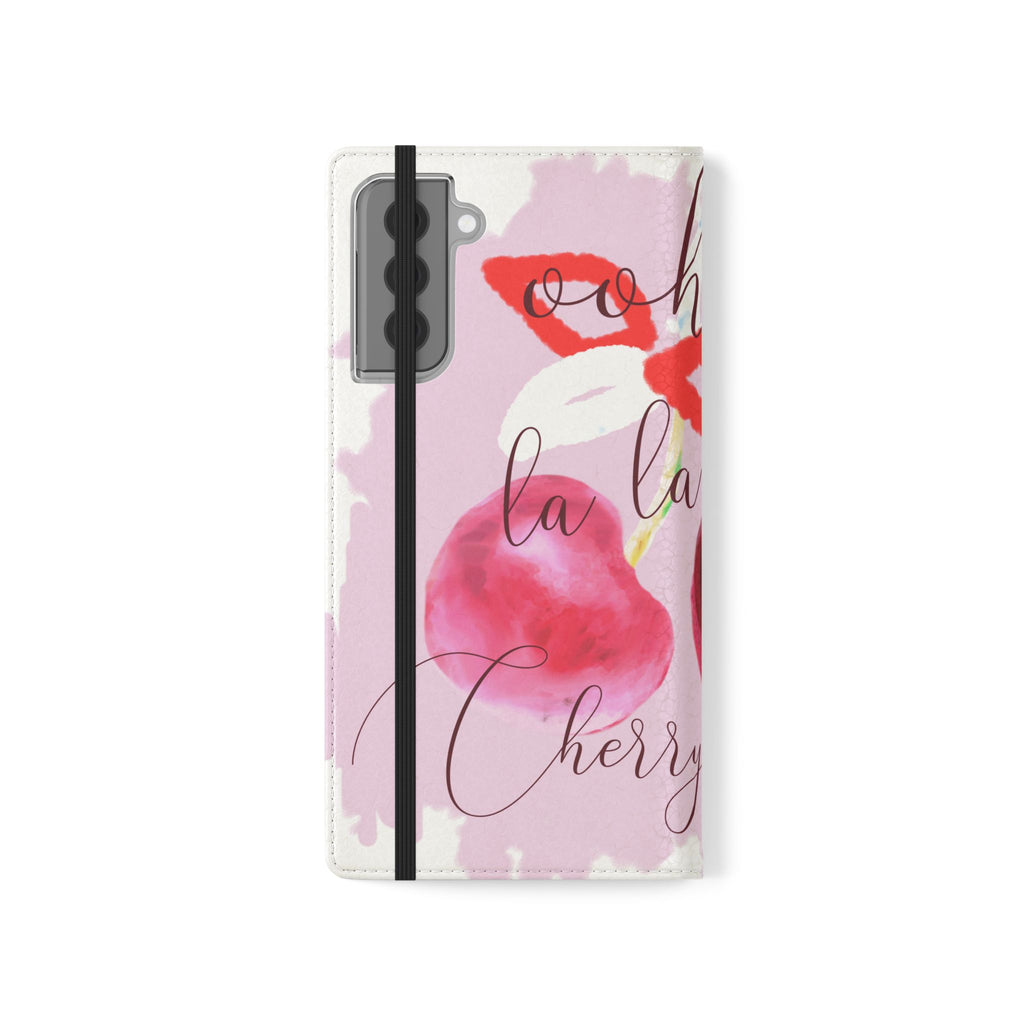 Cherry Cute Flip Phone Wallet Case — 'Ooh La La Cherry Cute' Watercolor Phone Flip Case, Cardholder Folio