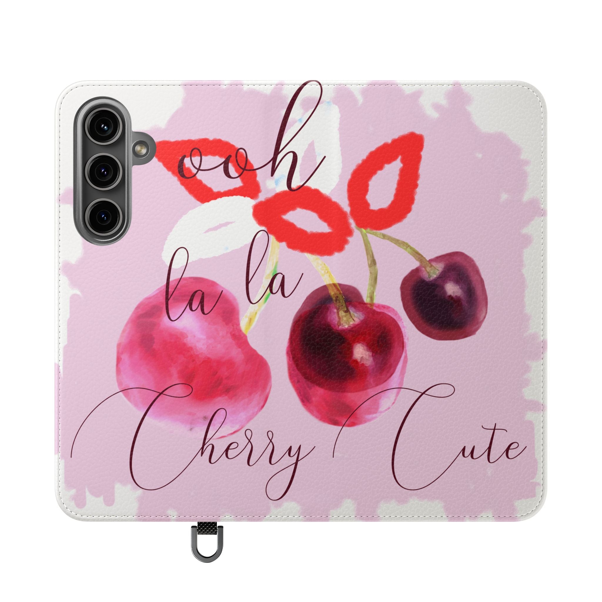 Cherry Cute Flip Phone Wallet Case — 'Ooh La La Cherry Cute' Watercolor Phone Flip Case, Cardholder Folio