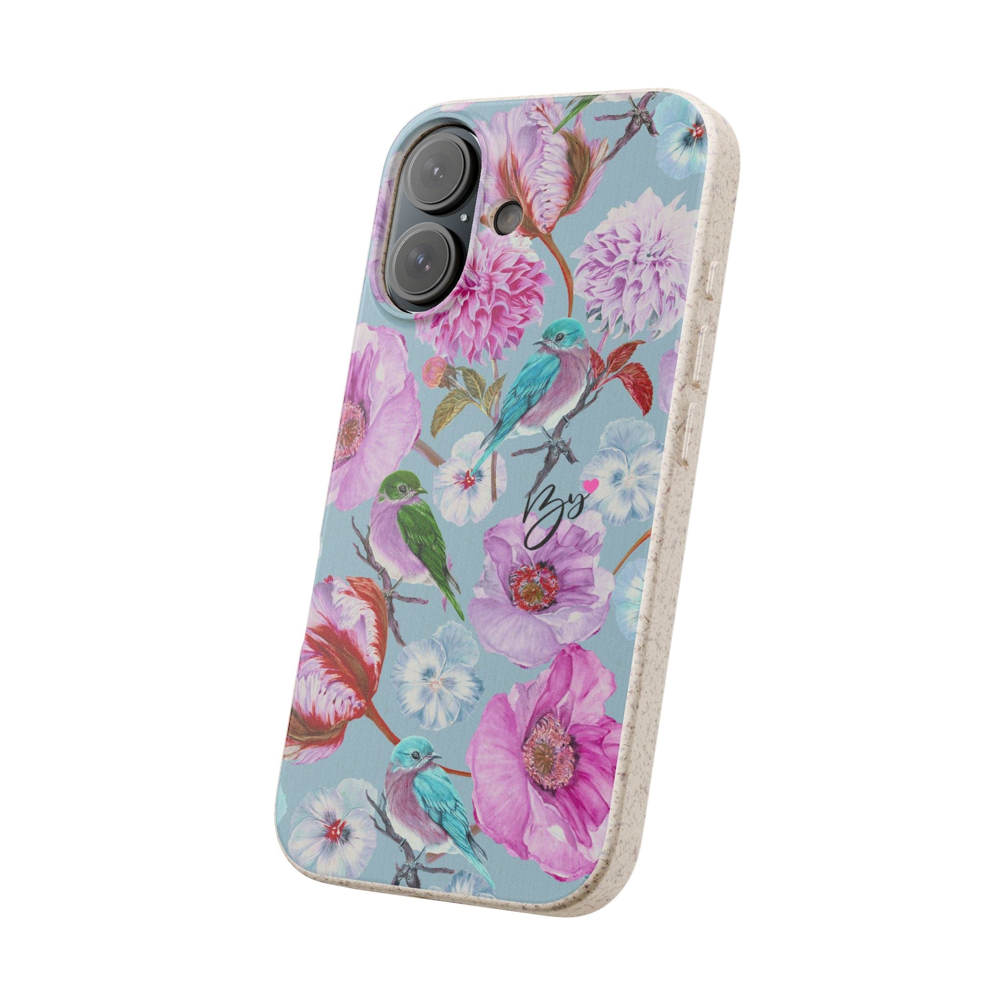 Floral Birds Biodegradable Phone Case — Pastel Garden iPhone Cover