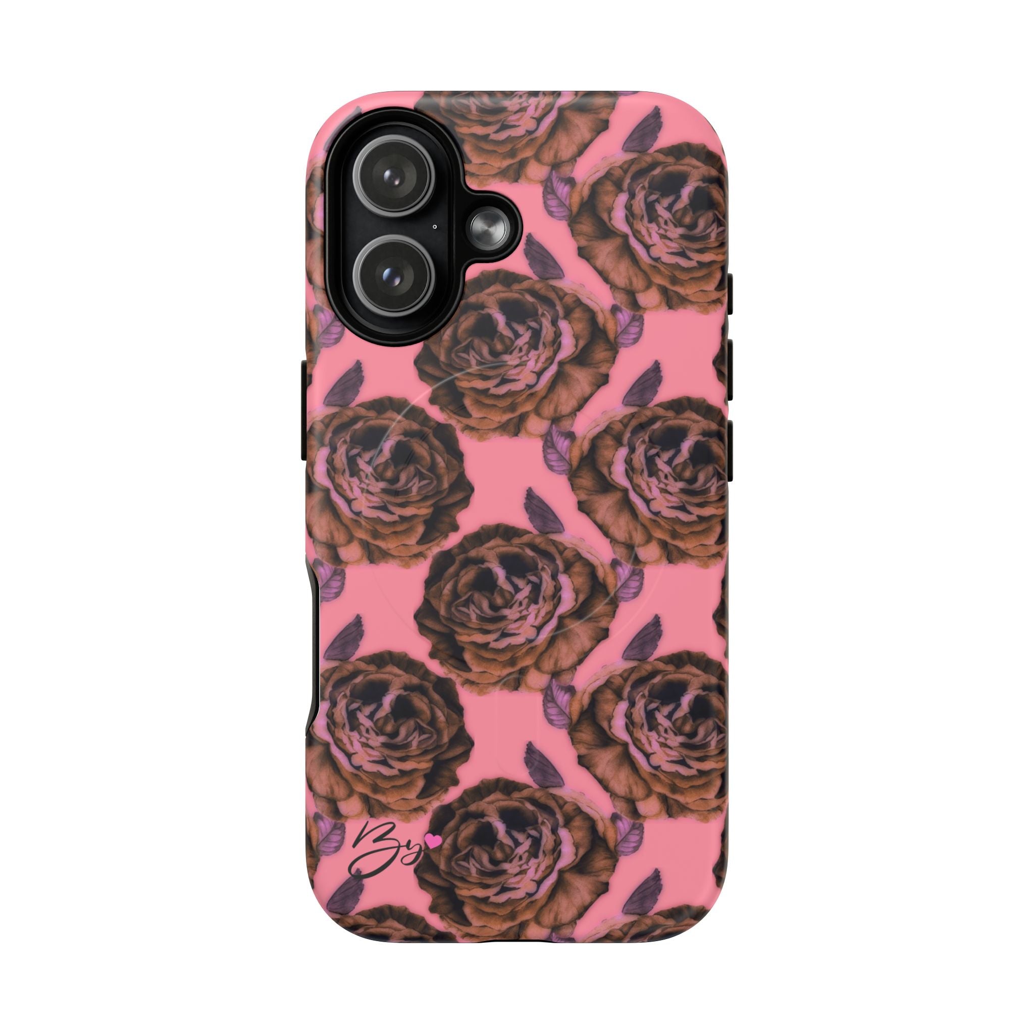Floral Rose Tough Magnetic Phone Case — Pink Vintage Peony Pattern