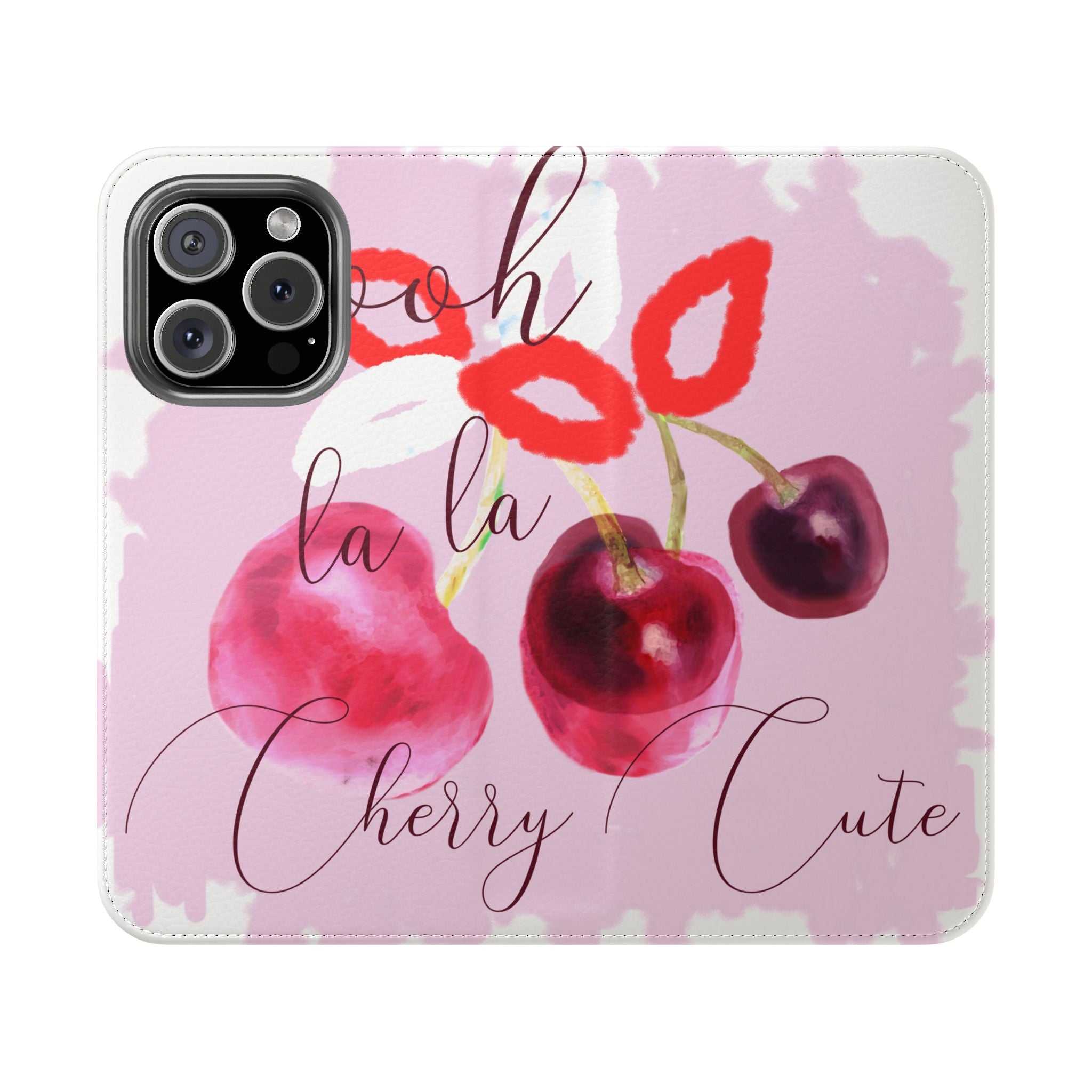 Cherry Cute Flip Phone Wallet Case — 'Ooh La La Cherry Cute' Watercolor Phone Flip Case, Cardholder Folio