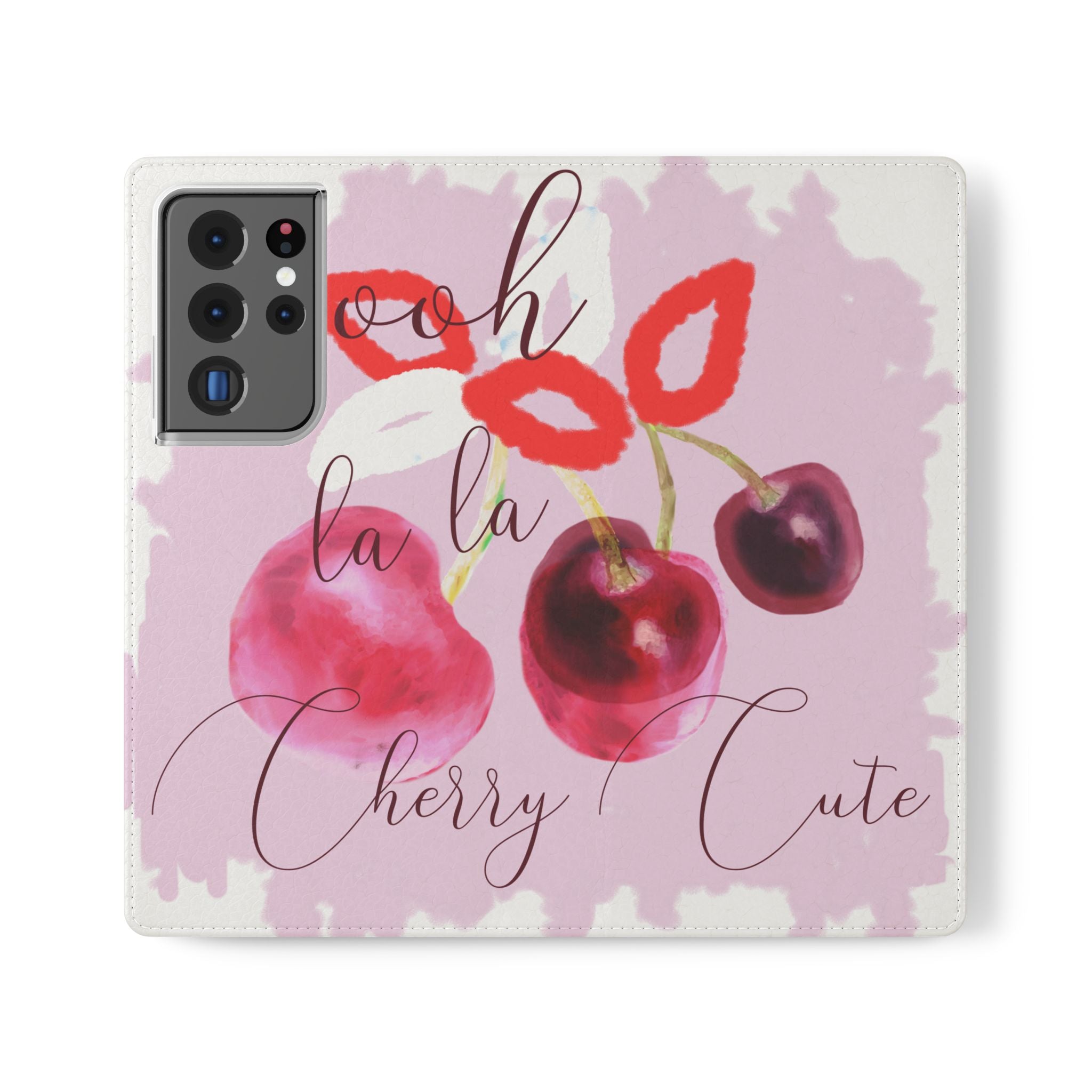 Cherry Cute Flip Phone Wallet Case — 'Ooh La La Cherry Cute' Watercolor Phone Flip Case, Cardholder Folio
