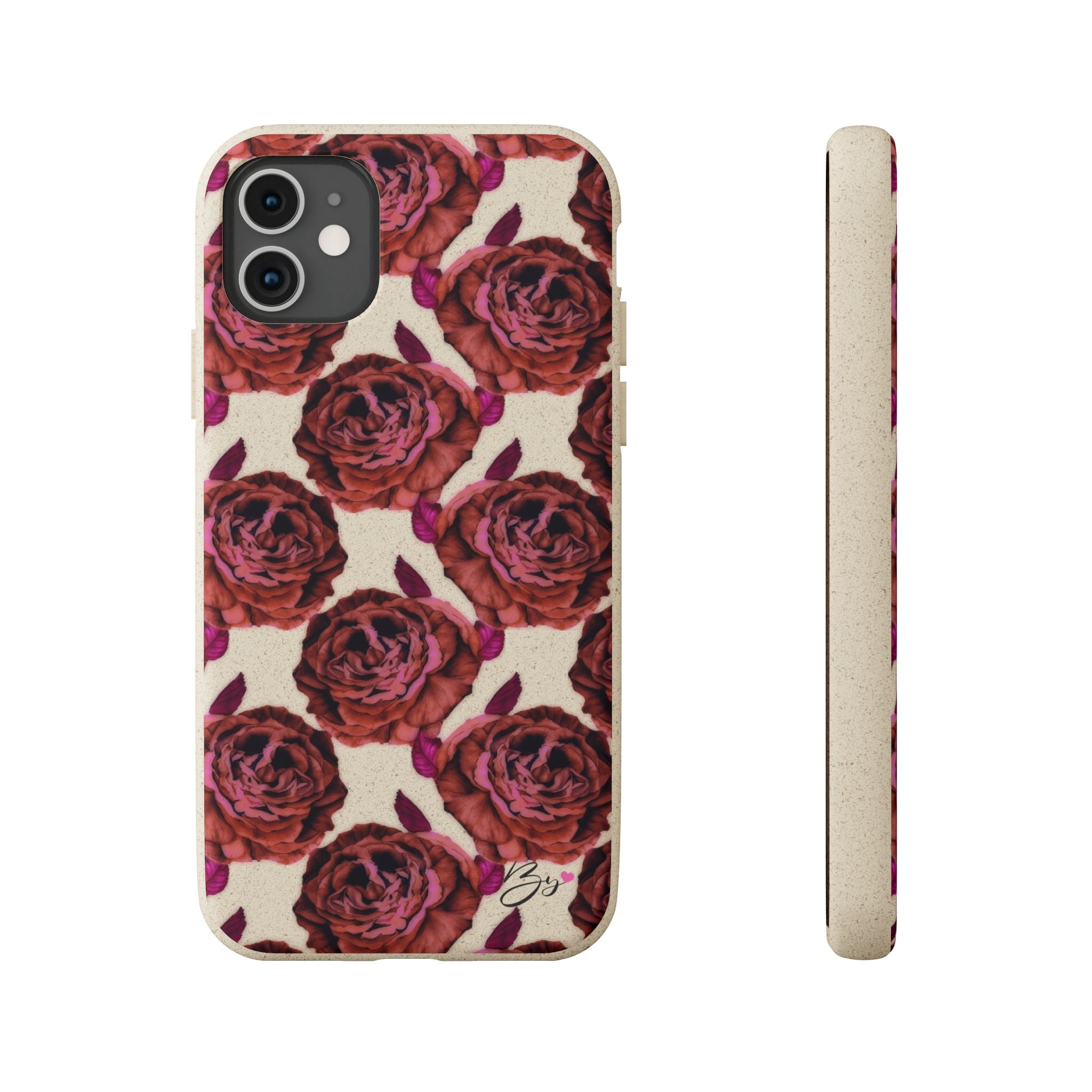 Biodegradable Phone Case — Vintage Rose Pattern Eco-Friendly iPhone Cover
