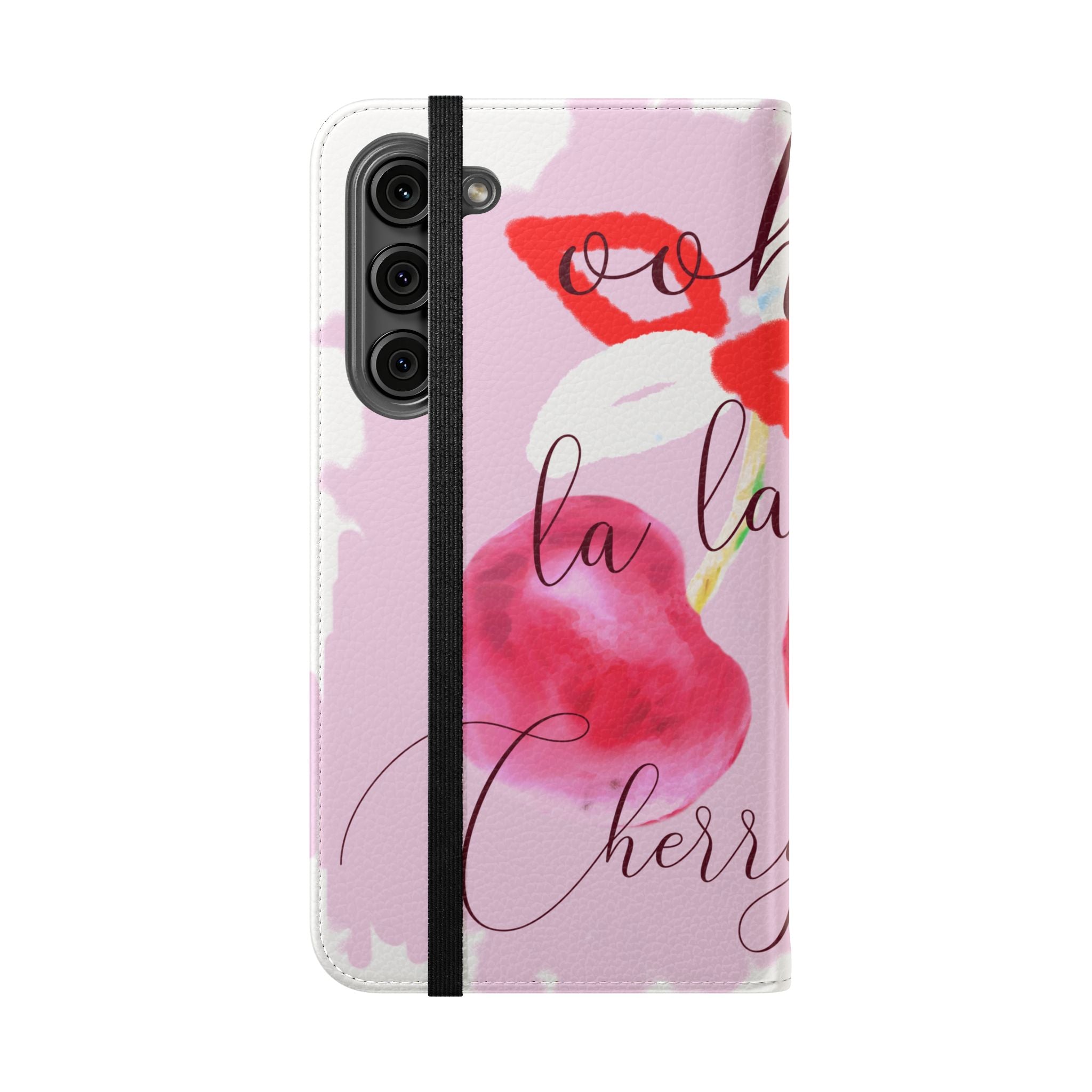 Cherry Cute Flip Phone Wallet Case — 'Ooh La La Cherry Cute' Watercolor Phone Flip Case, Cardholder Folio