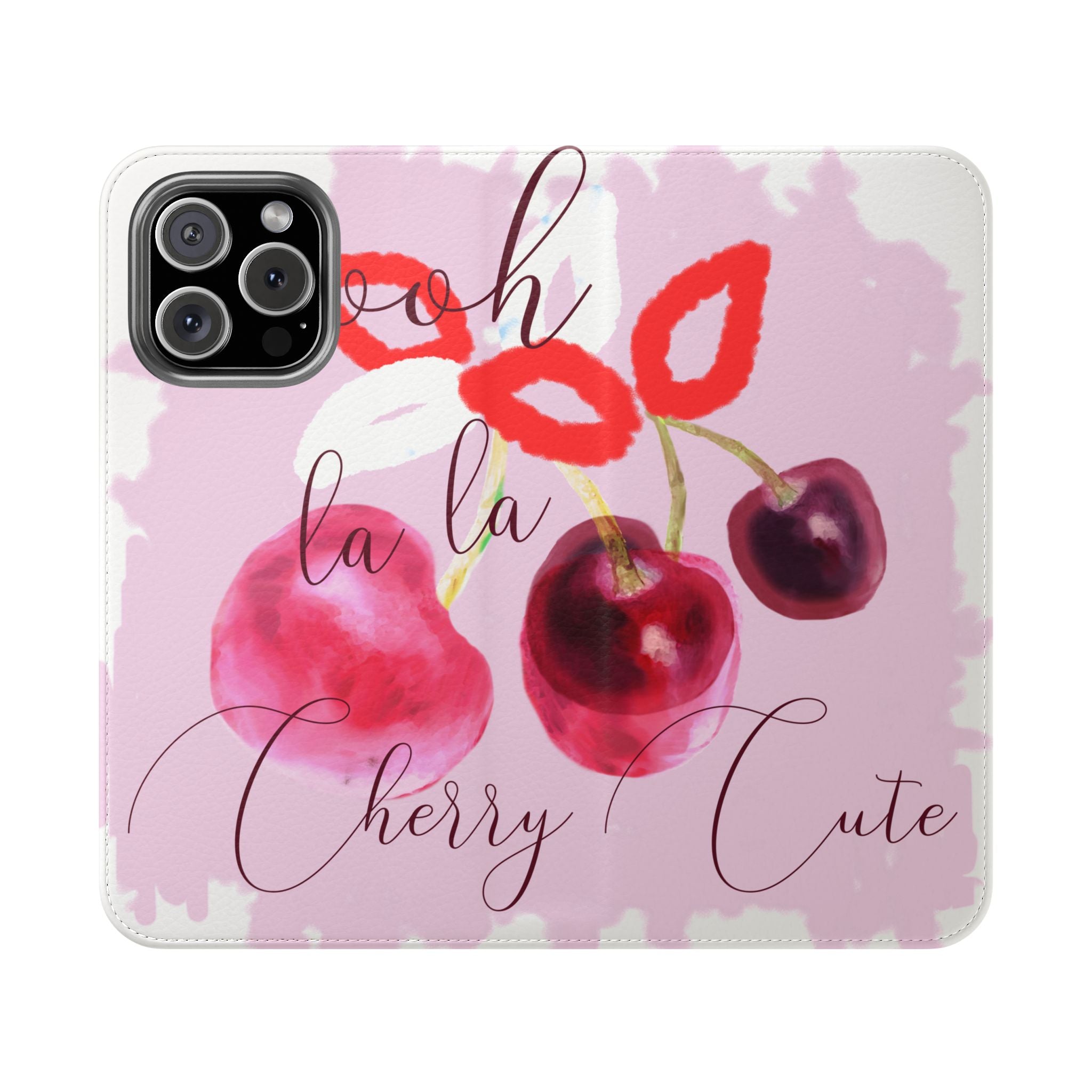 Cherry Cute Flip Phone Wallet Case — 'Ooh La La Cherry Cute' Watercolor Phone Flip Case, Cardholder Folio