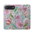 Floral Bird Flip Phone Case — Pastel Garden Wallet Cover with Card Slots