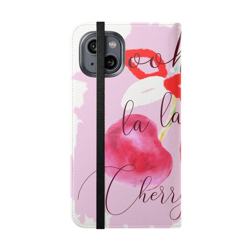 Cherry Cute Flip Phone Wallet Case — 'Ooh La La Cherry Cute' Watercolor Phone Flip Case, Cardholder Folio