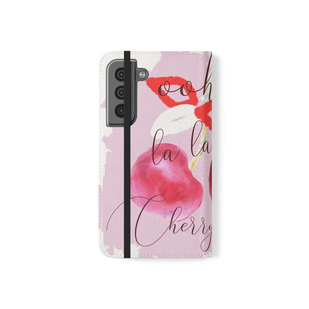 Cherry Cute Flip Phone Wallet Case — 'Ooh La La Cherry Cute' Watercolor Phone Flip Case, Cardholder Folio