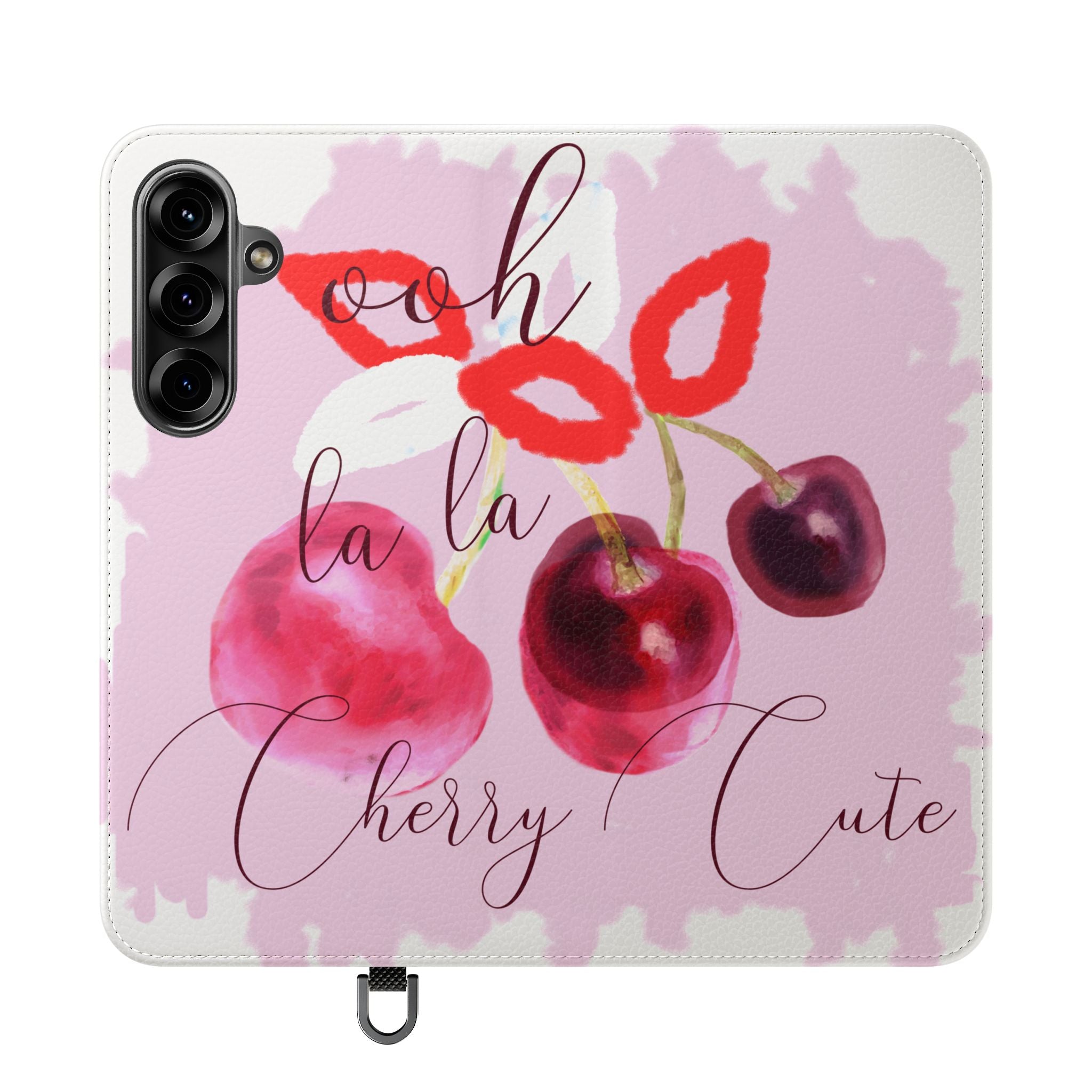 Cherry Cute Flip Phone Wallet Case — 'Ooh La La Cherry Cute' Watercolor Phone Flip Case, Cardholder Folio
