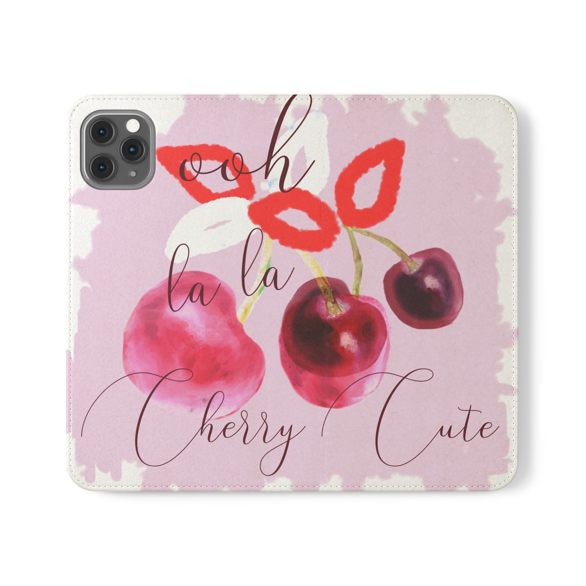 Cherry Cute Flip Phone Wallet Case — 'Ooh La La Cherry Cute' Watercolor Phone Flip Case, Cardholder Folio