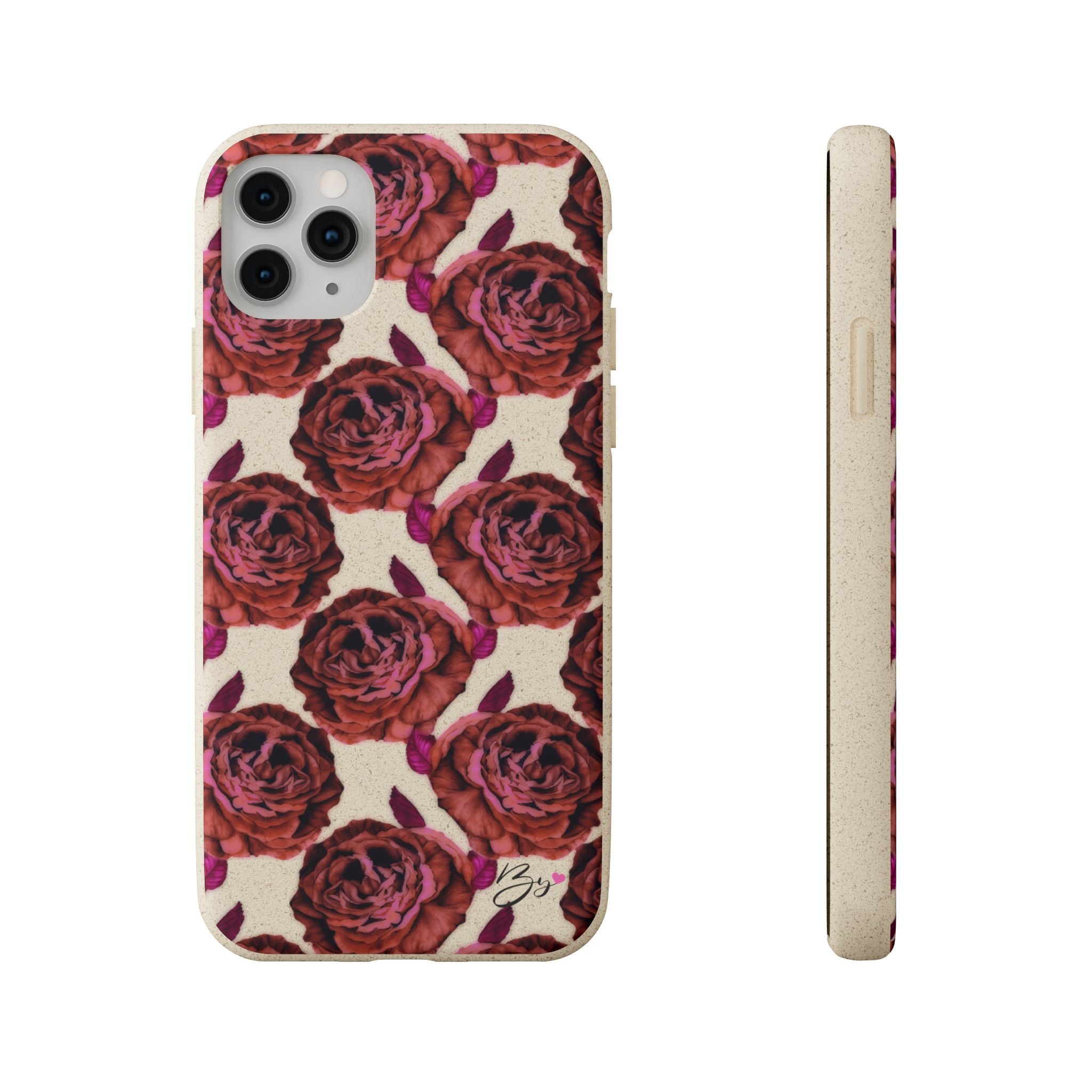 Biodegradable Phone Case — Vintage Rose Pattern Eco-Friendly iPhone Cover