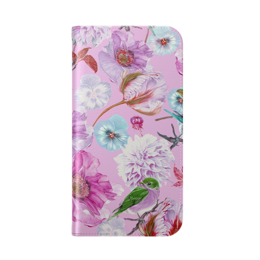 Floral Birds Flip Case — Pink Watercolor Phone Wallet