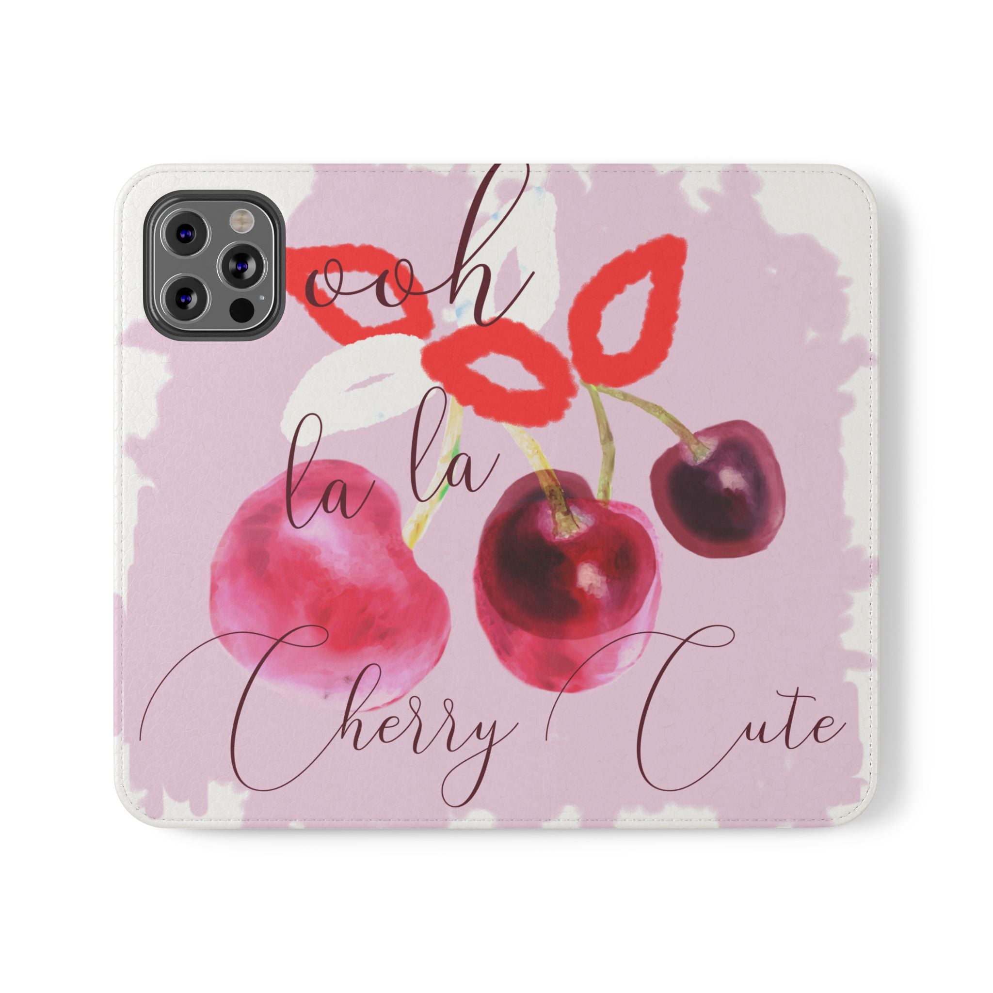 Cherry Cute Flip Phone Wallet Case — 'Ooh La La Cherry Cute' Watercolor Phone Flip Case, Cardholder Folio