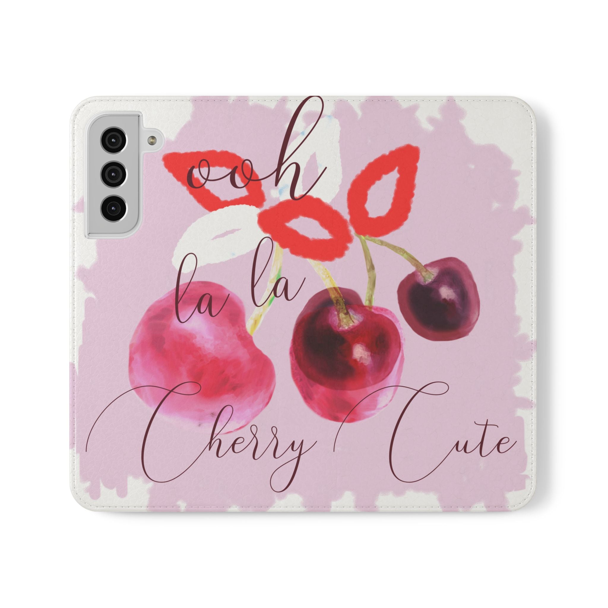 Cherry Cute Flip Phone Wallet Case — 'Ooh La La Cherry Cute' Watercolor Phone Flip Case, Cardholder Folio