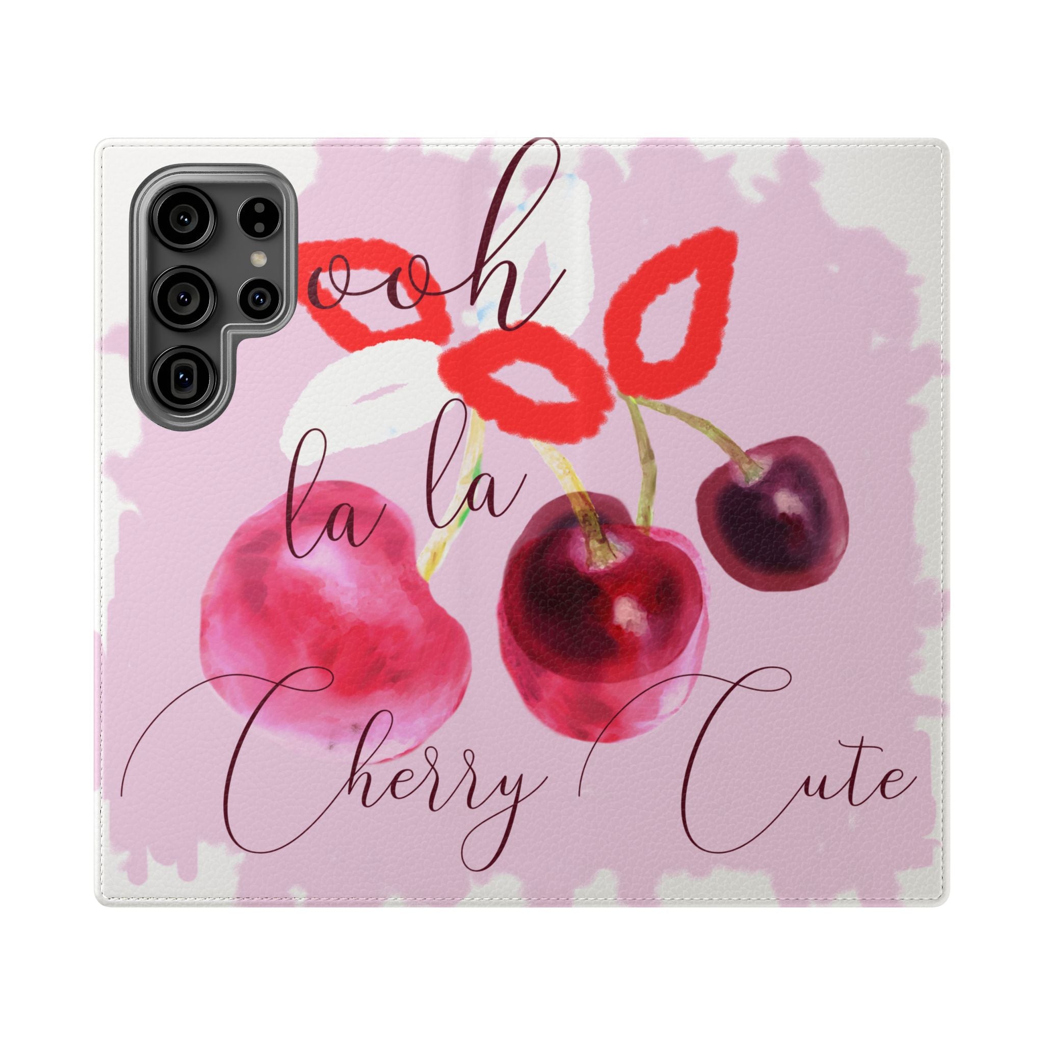 Cherry Cute Flip Phone Wallet Case — 'Ooh La La Cherry Cute' Watercolor Phone Flip Case, Cardholder Folio