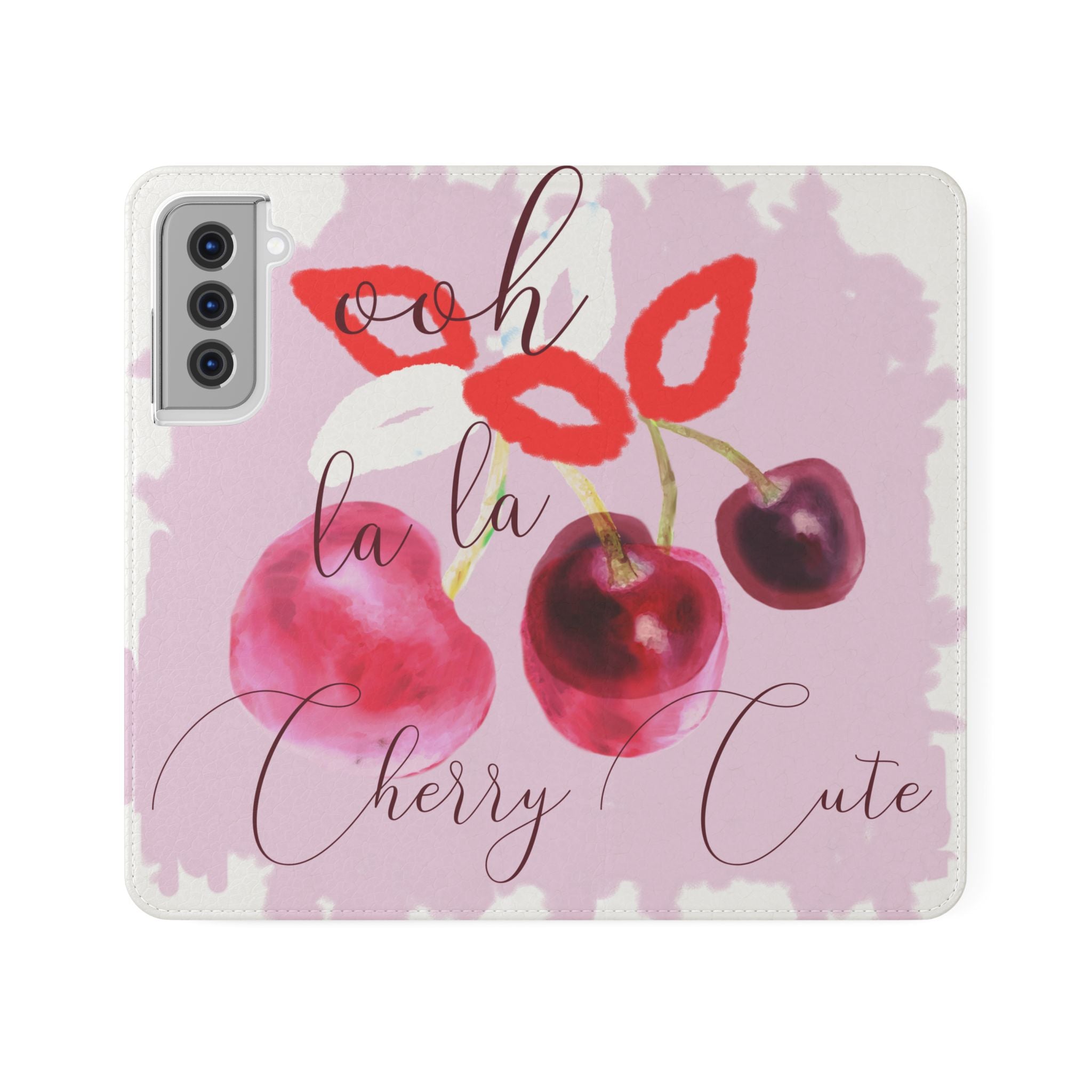 Cherry Cute Flip Phone Wallet Case — 'Ooh La La Cherry Cute' Watercolor Phone Flip Case, Cardholder Folio