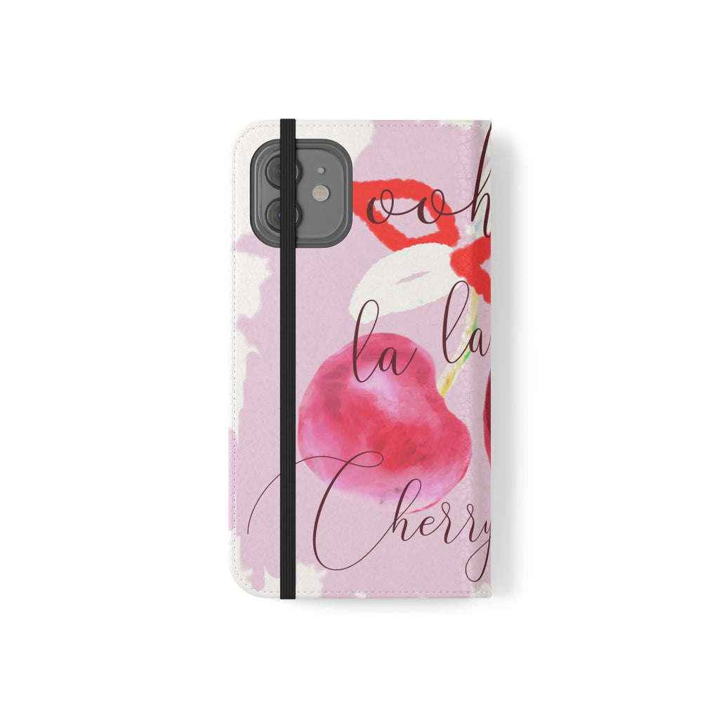 Cherry Cute Flip Phone Wallet Case — 'Ooh La La Cherry Cute' Watercolor Phone Flip Case, Cardholder Folio