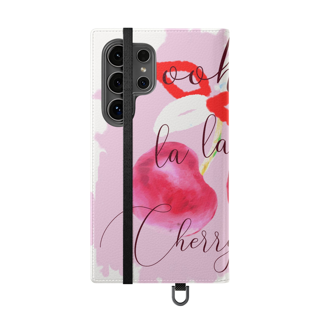 Cherry Cute Flip Phone Wallet Case — 'Ooh La La Cherry Cute' Watercolor Phone Flip Case, Cardholder Folio