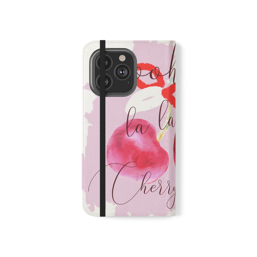 Cherry Cute Flip Phone Wallet Case — 'Ooh La La Cherry Cute' Watercolor Phone Flip Case, Cardholder Folio