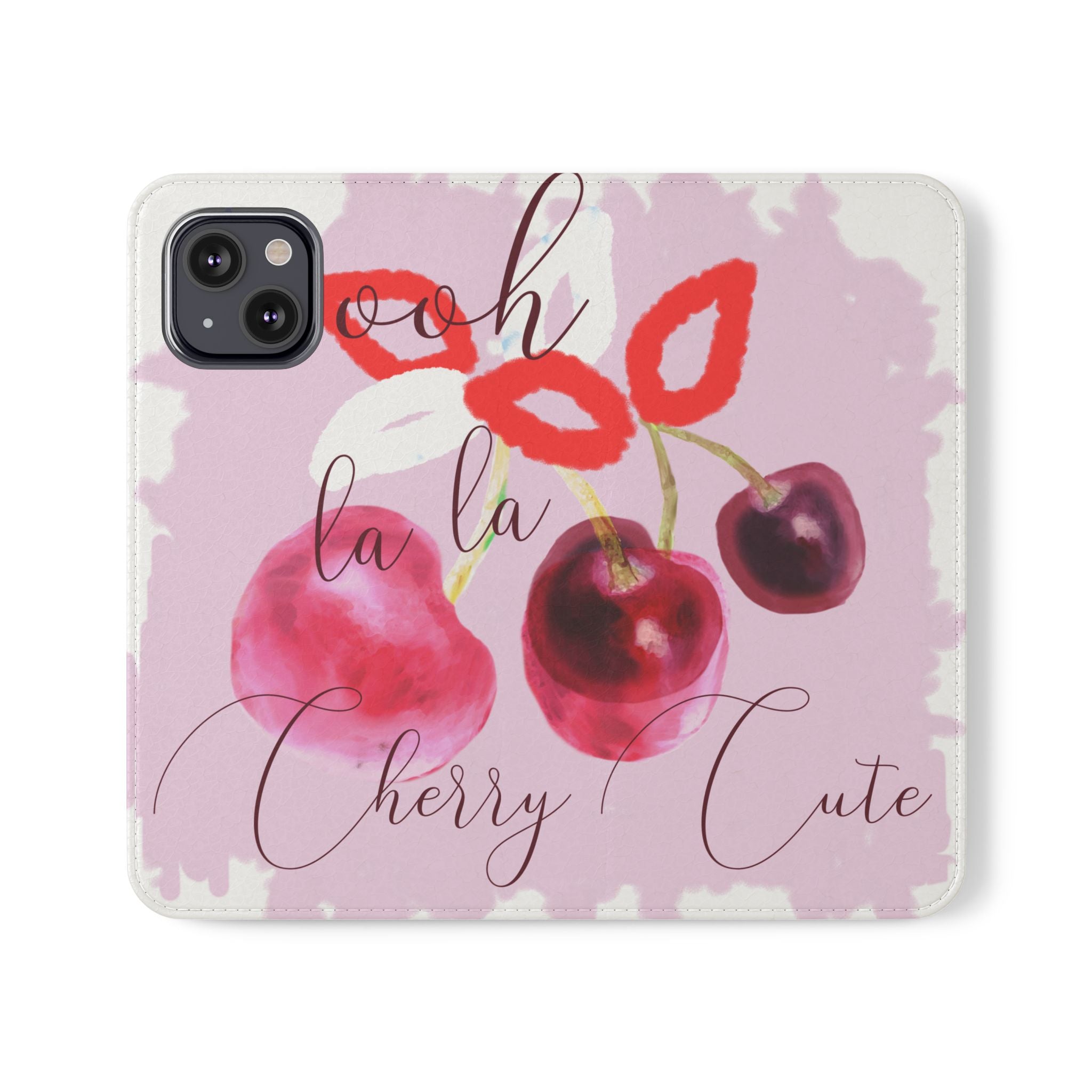 Cherry Cute Flip Phone Wallet Case — 'Ooh La La Cherry Cute' Watercolor Phone Flip Case, Cardholder Folio