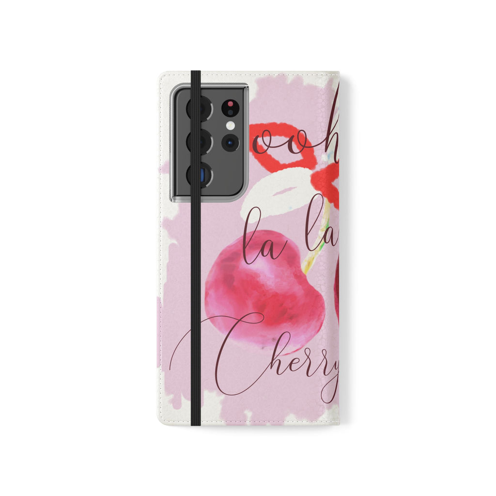 Cherry Cute Flip Phone Wallet Case — 'Ooh La La Cherry Cute' Watercolor Phone Flip Case, Cardholder Folio