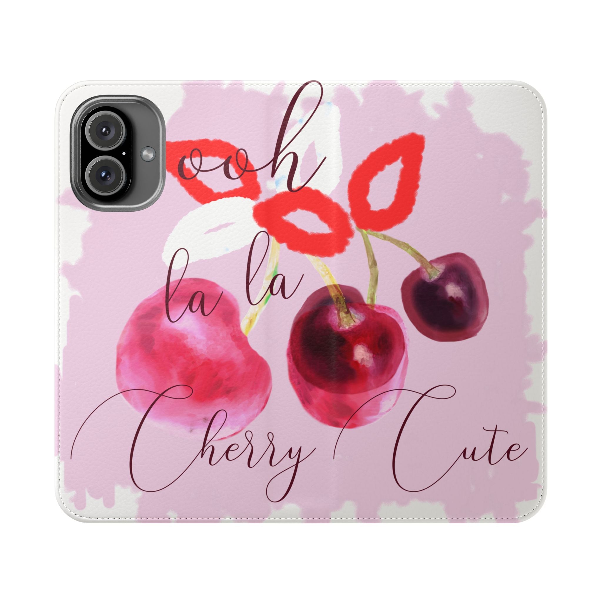 Cherry Cute Flip Phone Wallet Case — 'Ooh La La Cherry Cute' Watercolor Phone Flip Case, Cardholder Folio