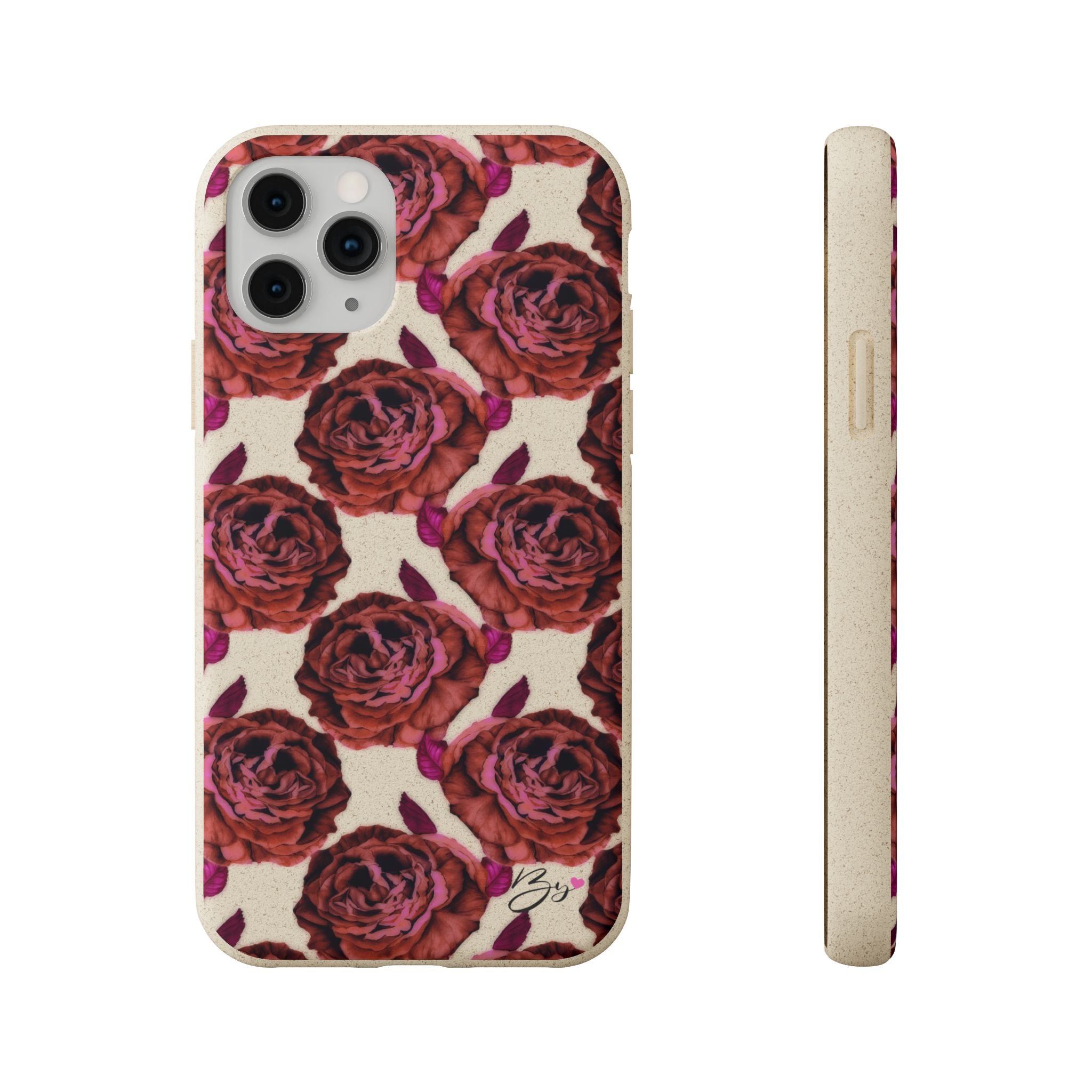 Biodegradable Phone Case — Vintage Rose Pattern Eco-Friendly iPhone Cover