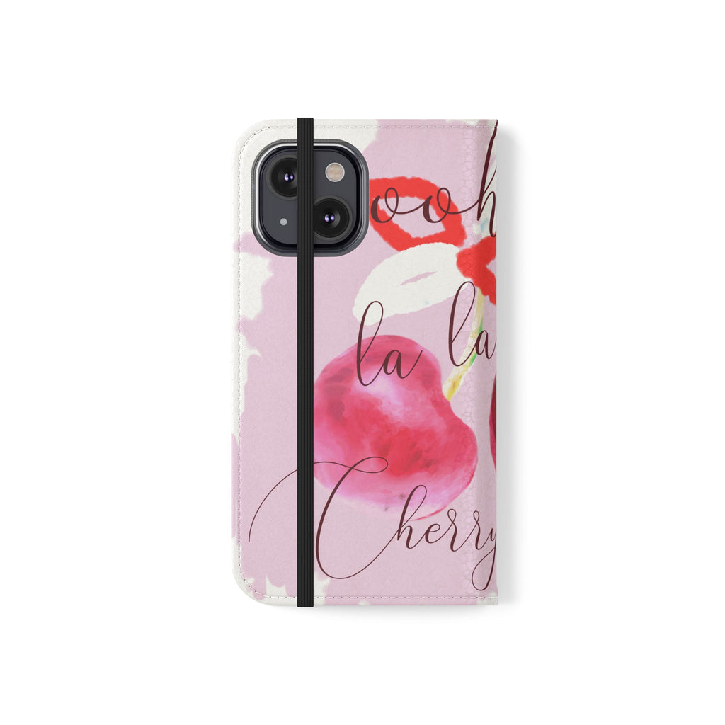 Cherry Cute Flip Phone Wallet Case — 'Ooh La La Cherry Cute' Watercolor Phone Flip Case, Cardholder Folio