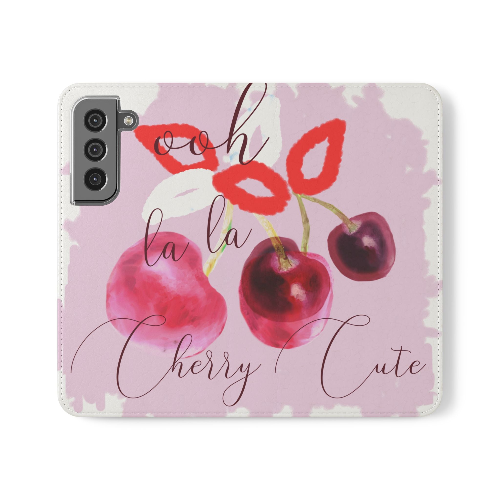 Cherry Cute Flip Phone Wallet Case — 'Ooh La La Cherry Cute' Watercolor Phone Flip Case, Cardholder Folio