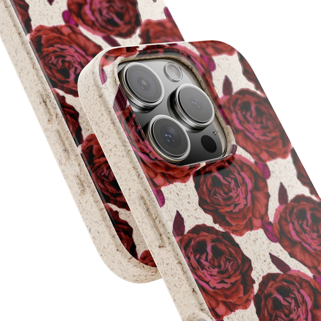 Biodegradable Phone Case — Vintage Rose Pattern Eco-Friendly iPhone Cover