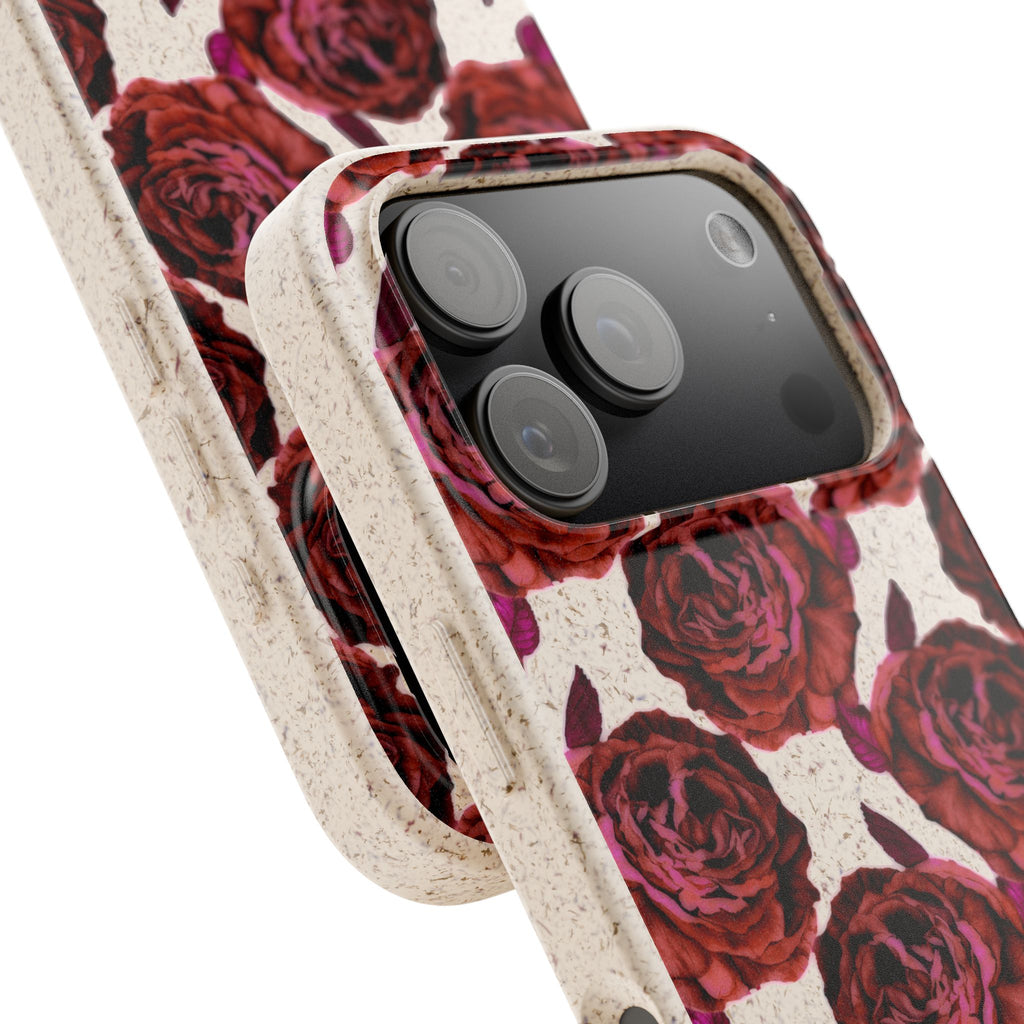 Biodegradable Phone Case — Vintage Rose Pattern Eco-Friendly iPhone Cover