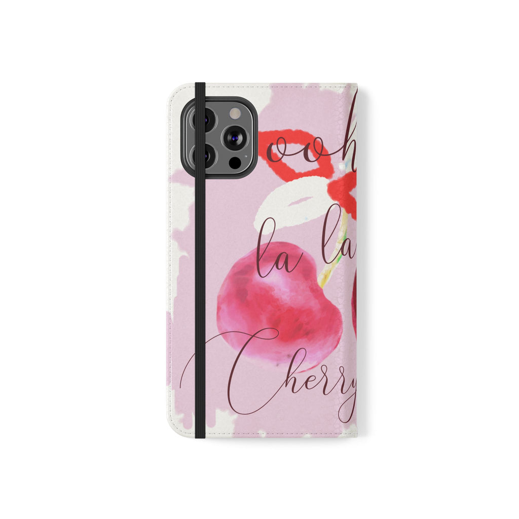 Cherry Cute Flip Phone Wallet Case — 'Ooh La La Cherry Cute' Watercolor Phone Flip Case, Cardholder Folio