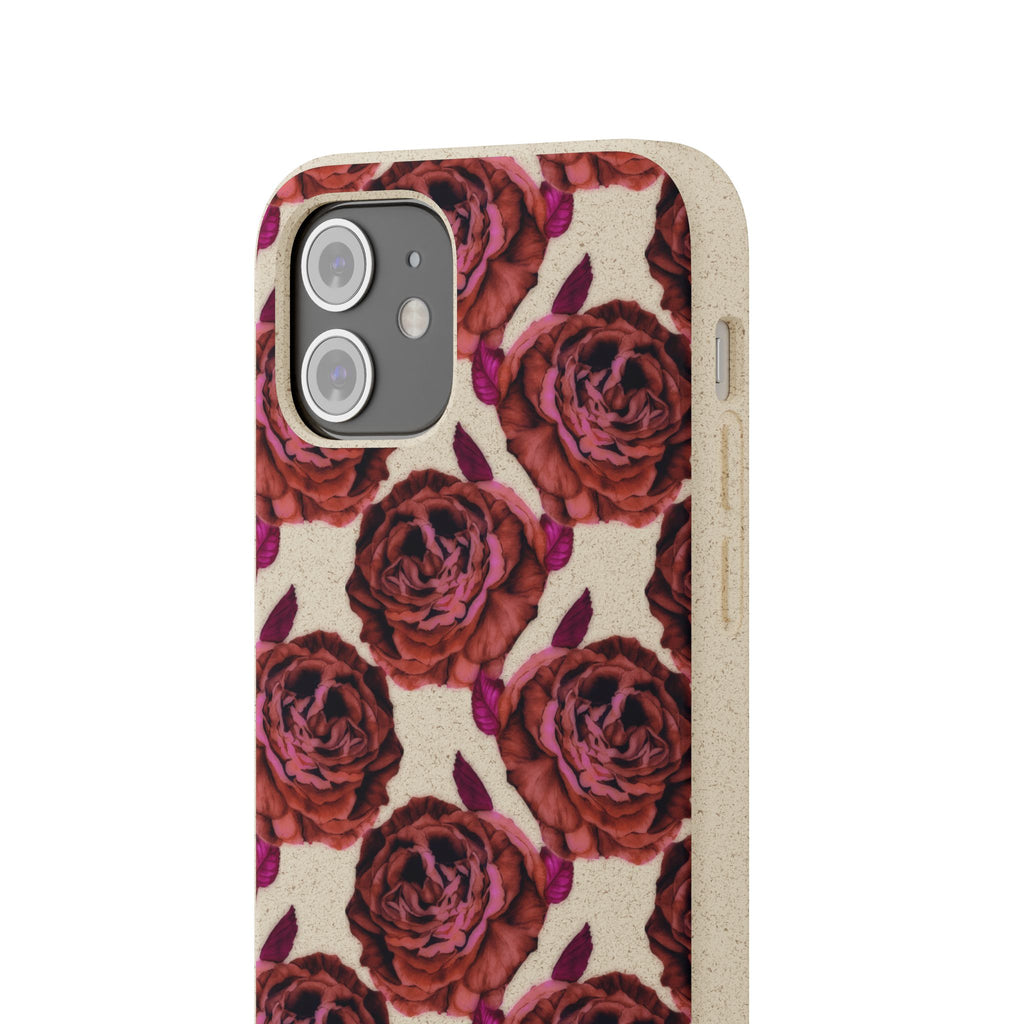 Biodegradable Phone Case — Vintage Rose Pattern Eco-Friendly iPhone Cover