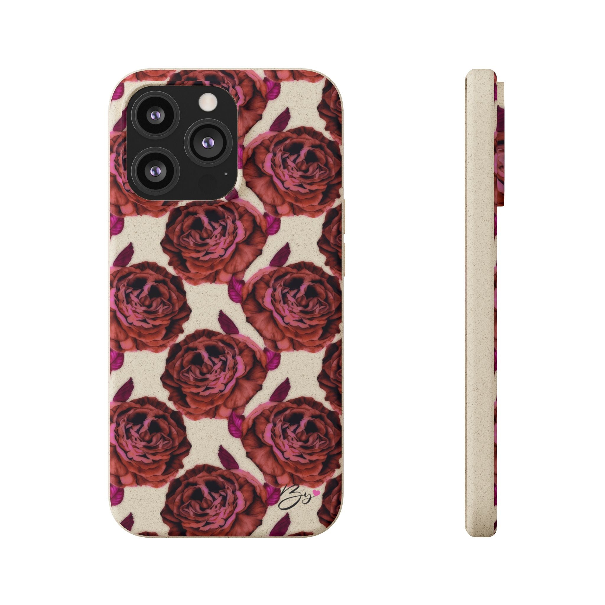 Biodegradable Phone Case — Vintage Rose Pattern Eco-Friendly iPhone Cover
