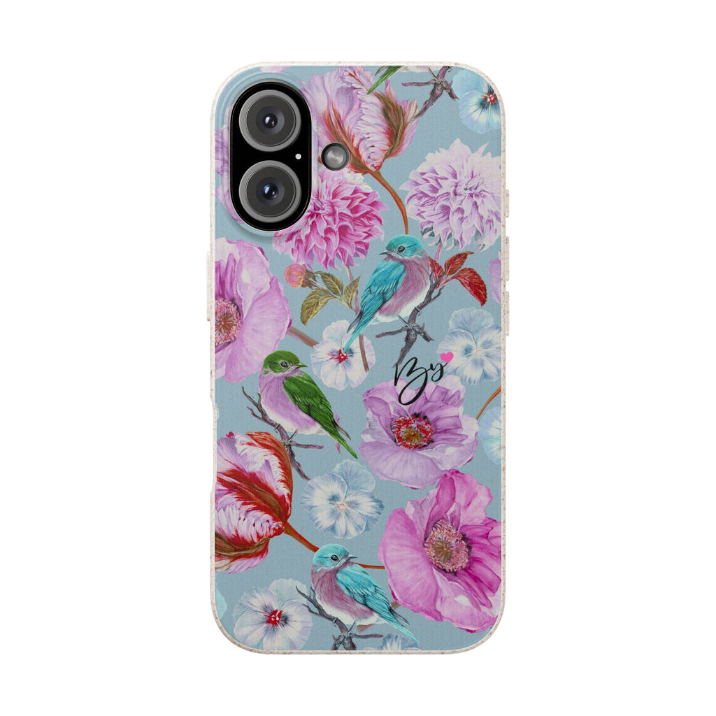 Floral Birds Biodegradable Phone Case — Pastel Garden iPhone Cover