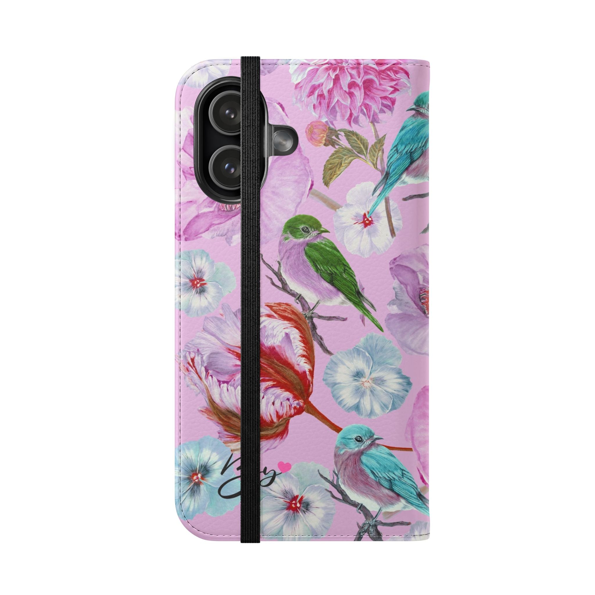 Floral Birds Flip Case — Pink Watercolor Phone Wallet