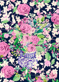©Byheart Design Sweden FL0010 — Spanish Flowers, watercolor floral print in dark blue  colorway. Seamless repeat, 300 DPI. Available for B2B licensing.