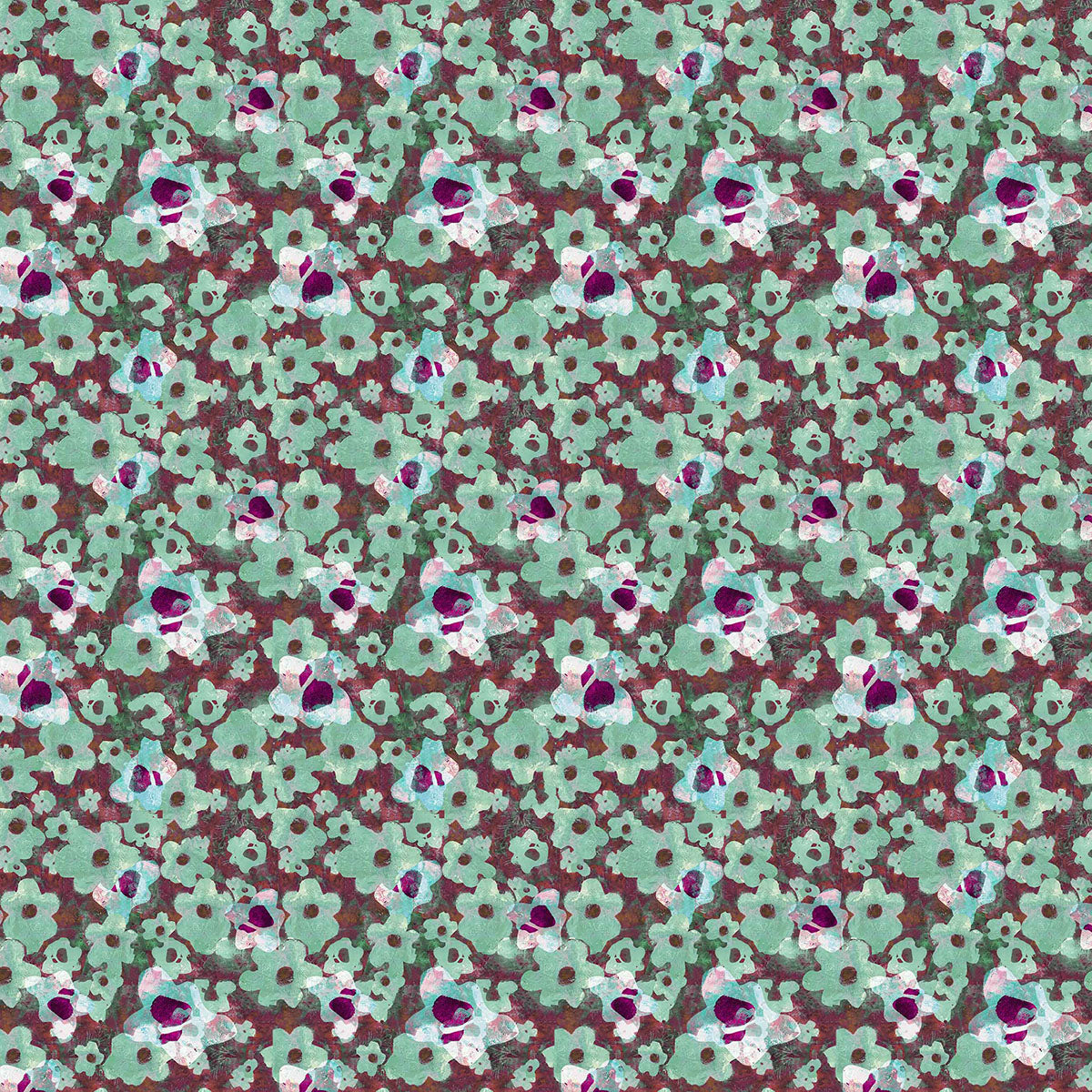 ©Byheart Design Sweden FL0012 — Heavenly Garden, watercolor floral print in mint green  colorway. Seamless repeat, 300 DPI. Available for B2B licensing.