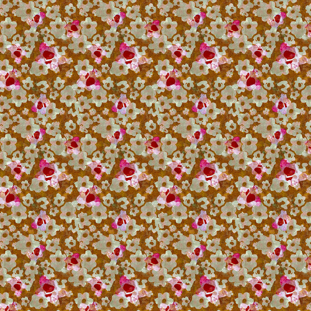 ©Byheart Design Sweden FL0012 — Heavenly Garden, watercolor floral print in Brown  orange colorway. Seamless repeat, 300 DPI. Available for B2B licensing.